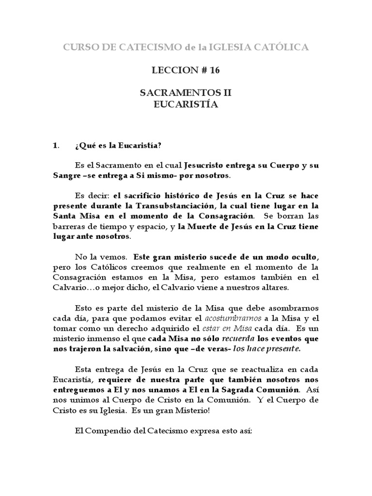 La Eucaristía en el Catecismo Católico | PDF | eucaristía | Misa (liturgia)