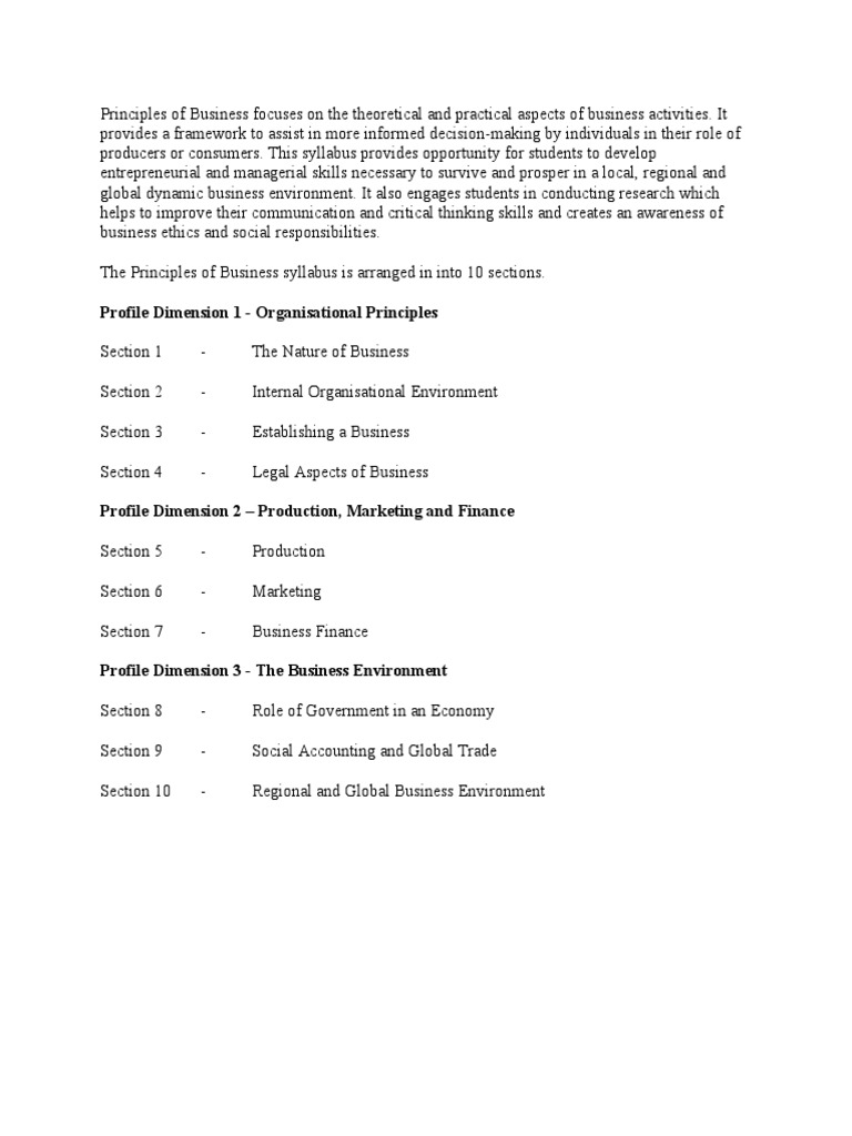 CSEC Principles of Business Syllabus 2025 | PDF | Business