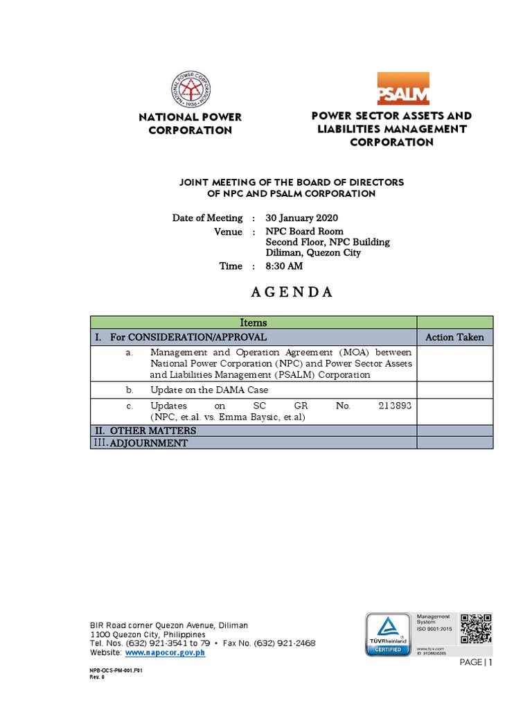 National Power Corporation Power Sector Assets and Liabilities