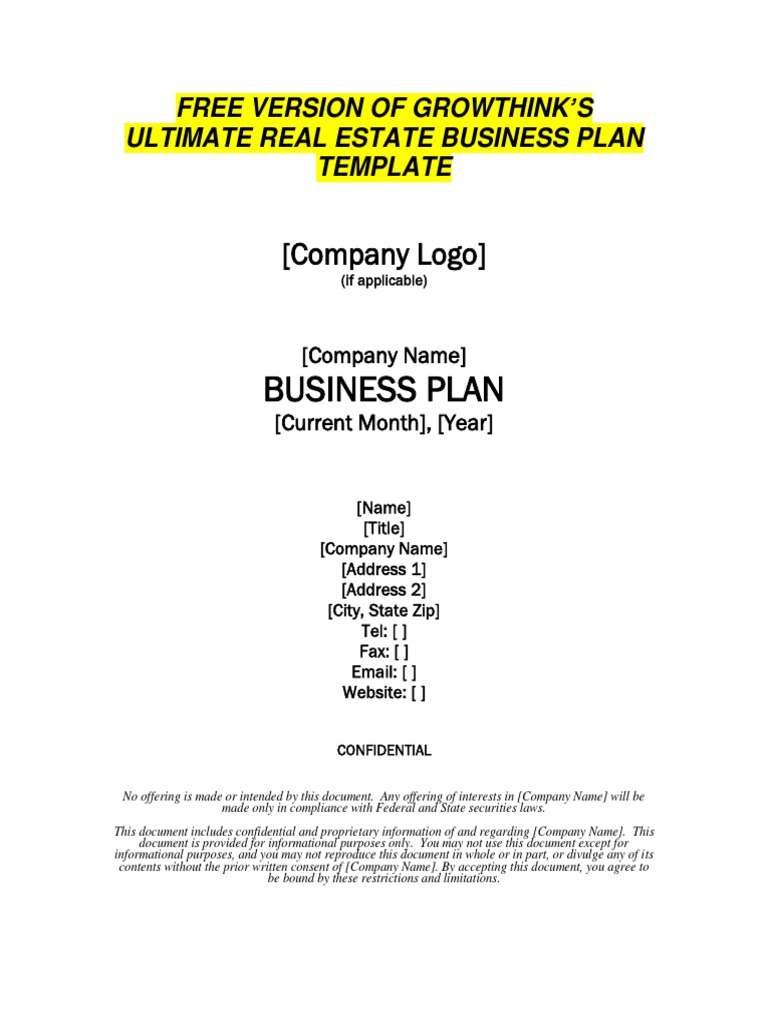 Free Real Estate Business Plan Template | PDF | Real Estate Broker ...