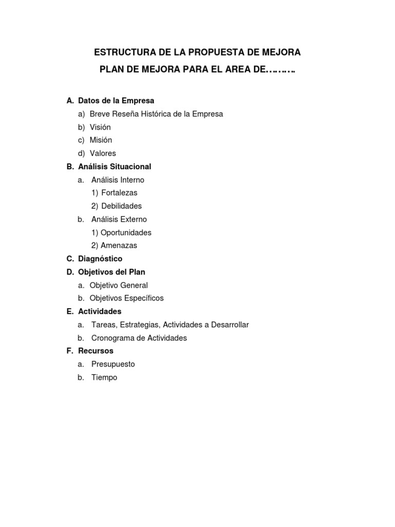 Estructura de Propuesta de Mejora Empresarial | PDF | Crecimiento ...