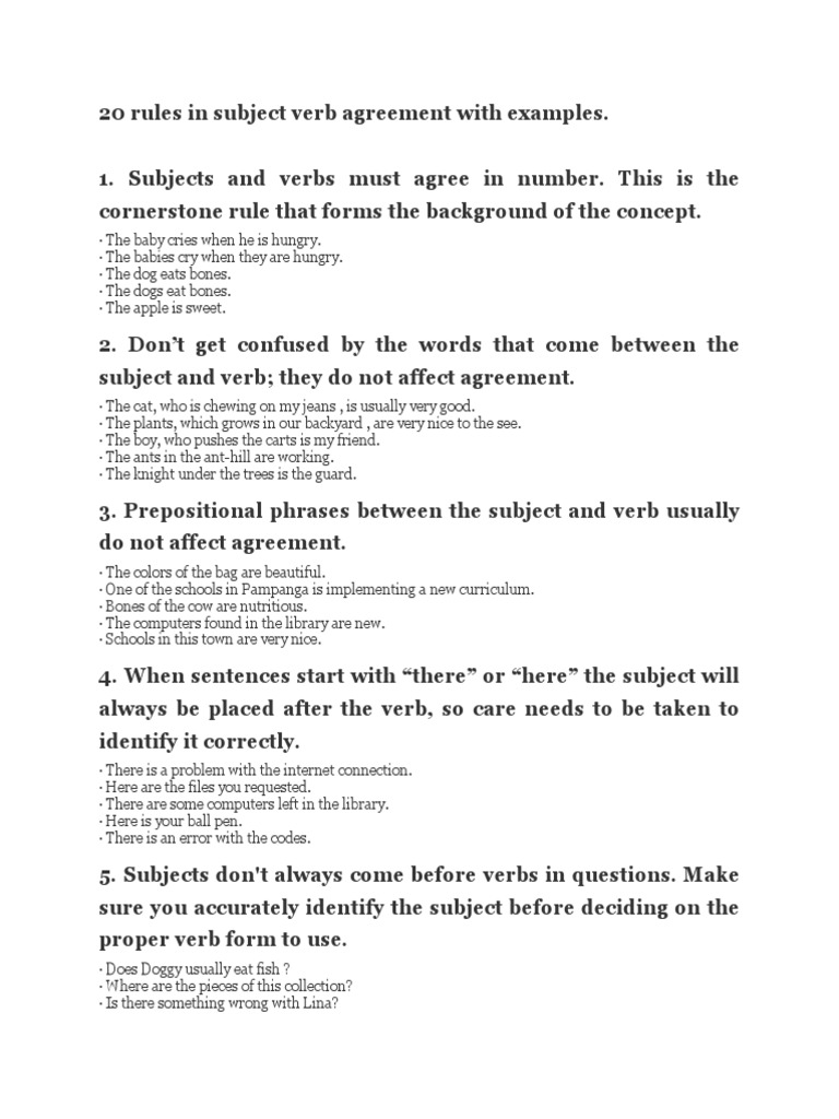 20 Subject-Verb Agreement Rules | PDF | Grammatical Number | Subject ...