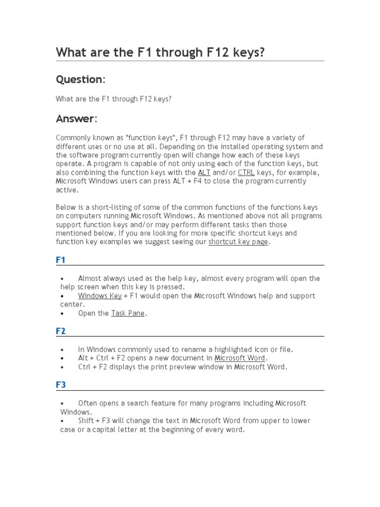 Overview of Function Keys F1-F12 | PDF | Double Click | Keyboard Shortcut