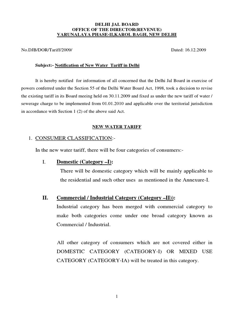 Delhi Jal Board Office of The Director (Revenue) Varunalaya PhaseIi