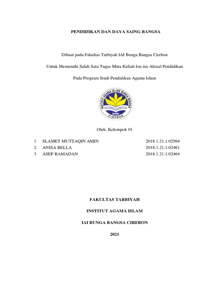 Pendidikan Dan Daya Saing Bangsa Kelompok 1 Pdf