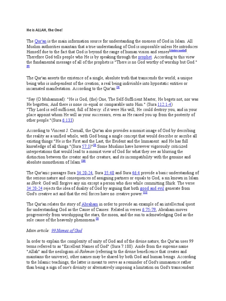 Oneness of Allah | PDF | Tawhid | God In Islam