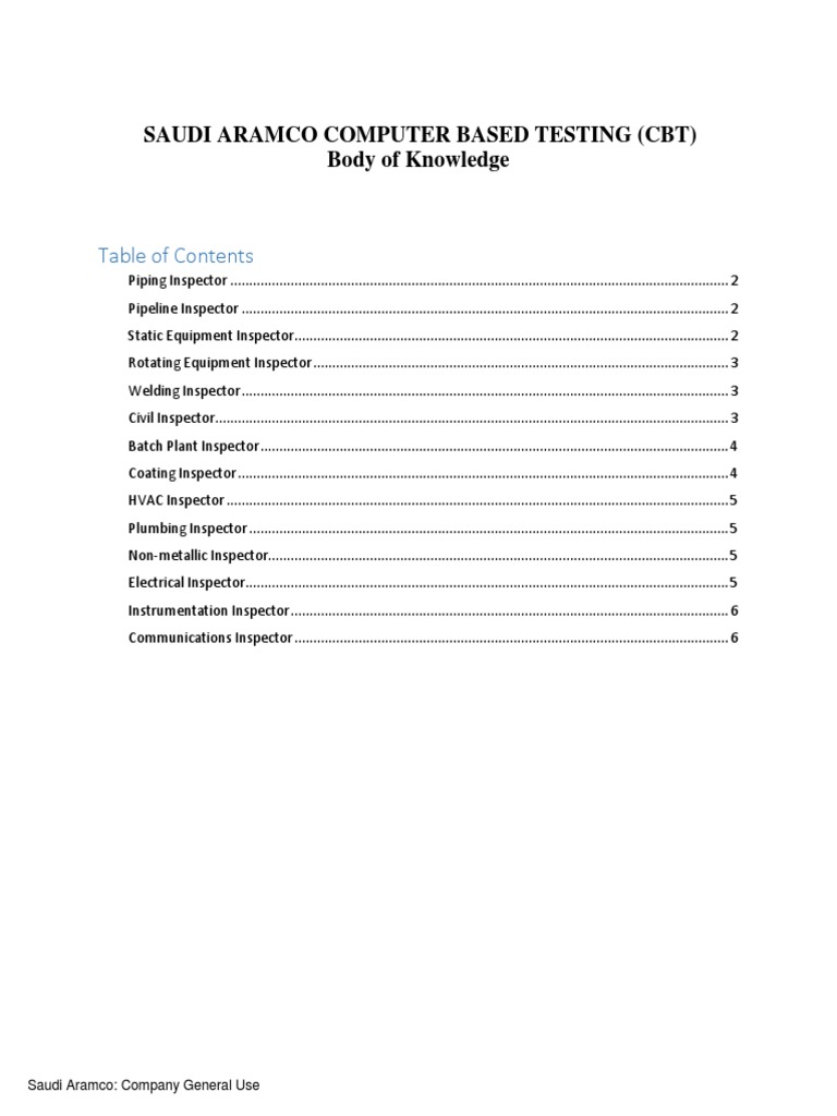 Aramco CBT Inspector Standards Guide | PDF | Pipe (Fluid Conveyance ...