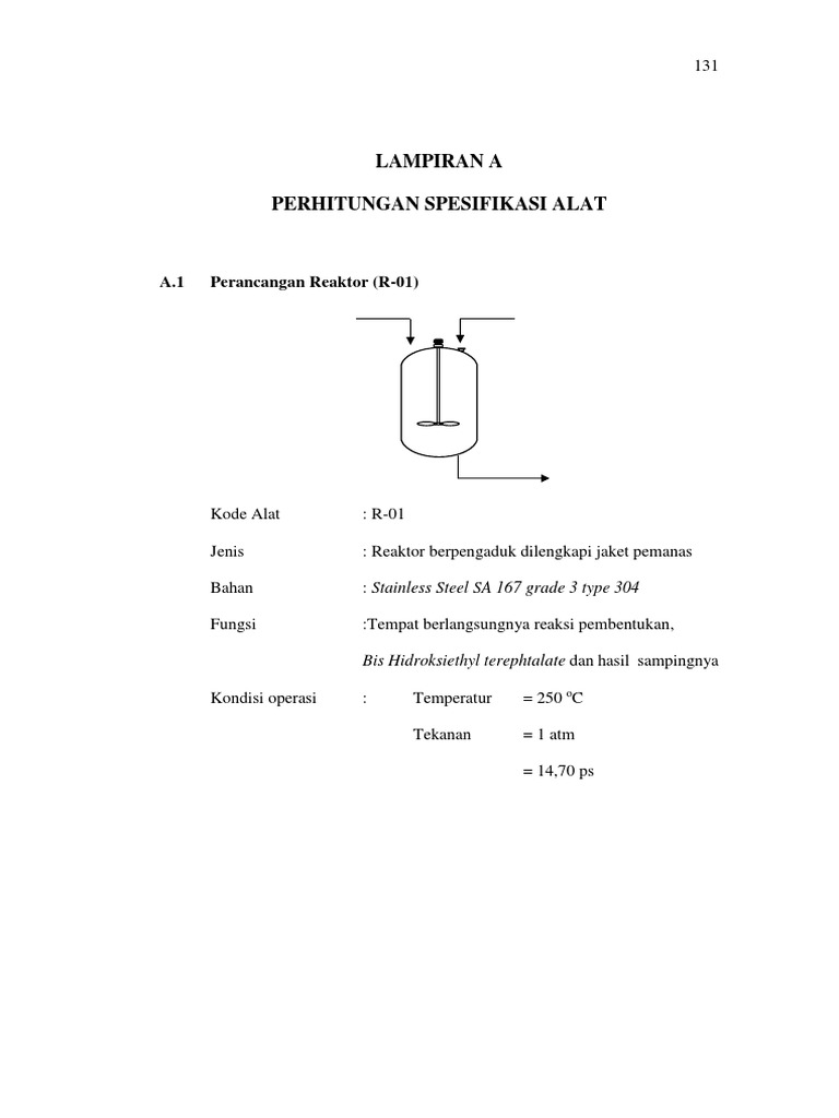 Spesifikasi dan Perhitungan Reaktor R-01 | PDF