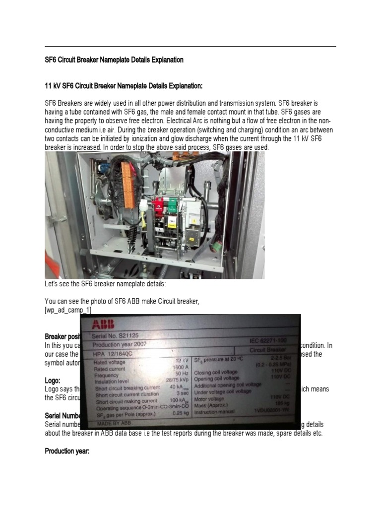 SF6 Circuit Breaker Nameplate Details Explanation PDF Inductor