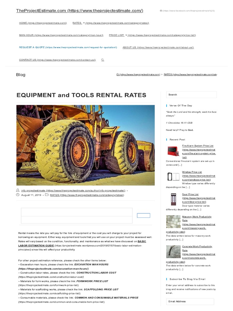 Equipment Rental Rate TheProjectEstimate PDF