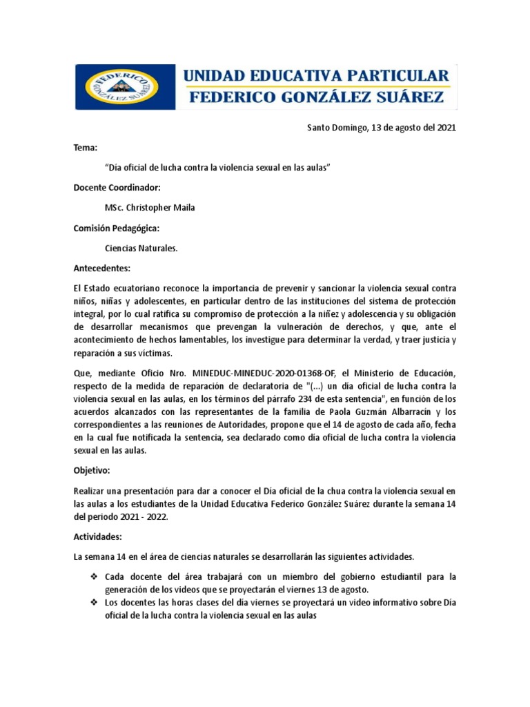 Día Oficial contra la Violencia Sexual en Aulas | PDF
