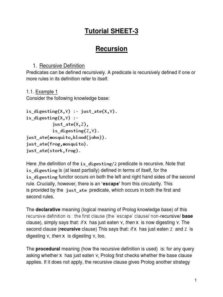 Tutorial SHEET-3 Recursion: 1. Recursive Definition | PDF | Recursion ...
