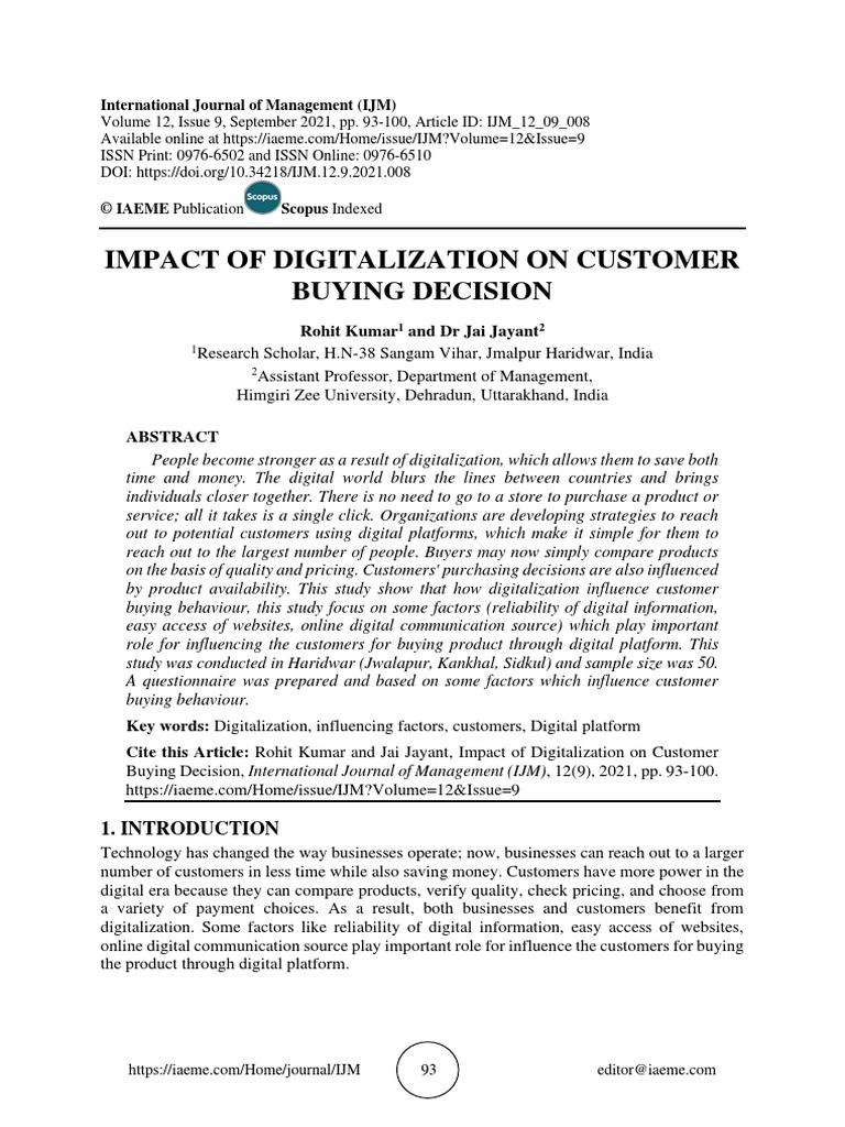 Impact of Digitalization On Customer Buying Decision | PDF | Consumer ...