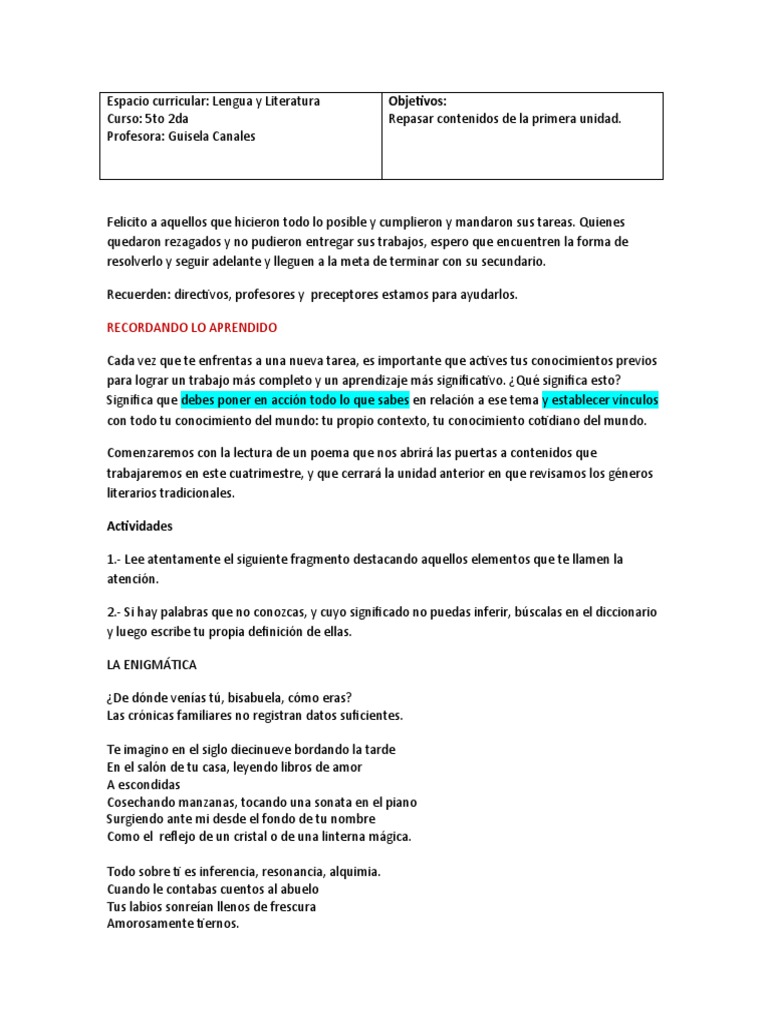 5to Año Repaso 1era U | PDF | Artes del Lenguaje y Comunicación | Poesía