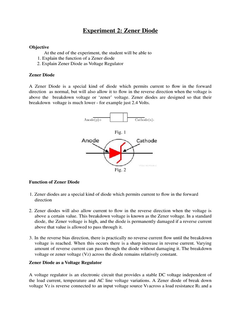 Experiment 2 Zener Diode Objective PDF Diode Electricity