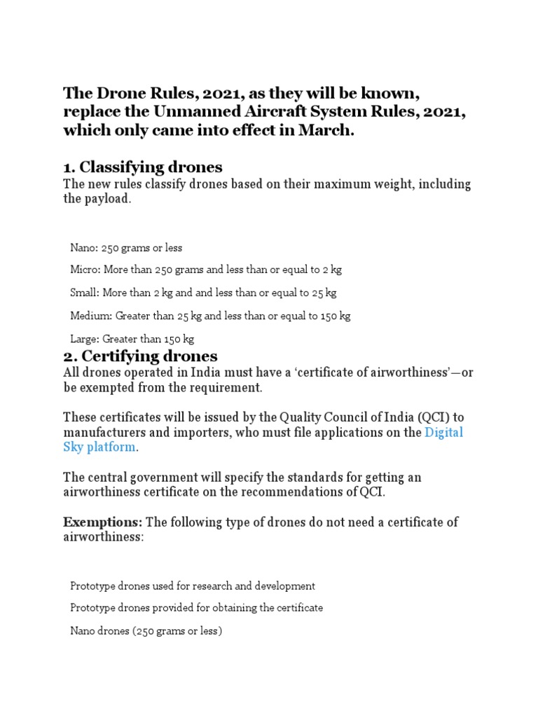 An Overview of India's New Drone Rules, 2021 Classification of Drones
