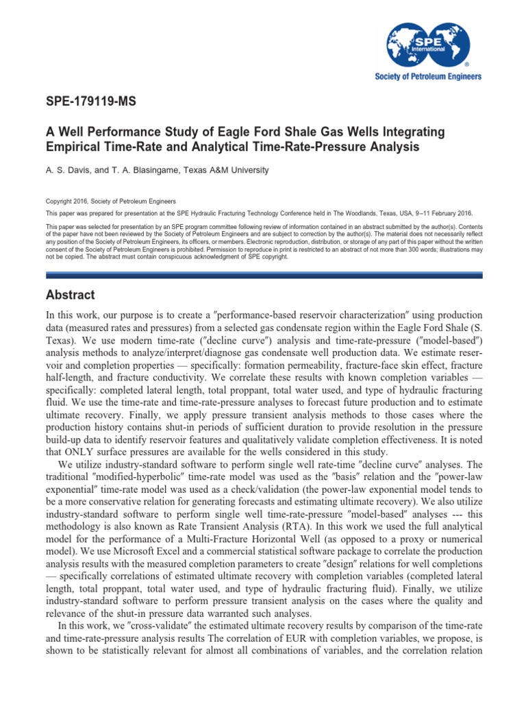 SPE-179119-MS A Well Performance Study of Eagle Ford Shale Gas Wells ...