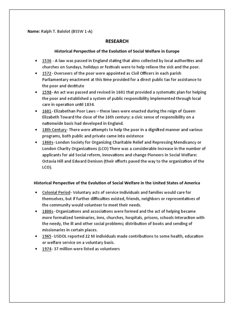 Social Welfare Evolution Overview | PDF | Social Work | Charitable ...