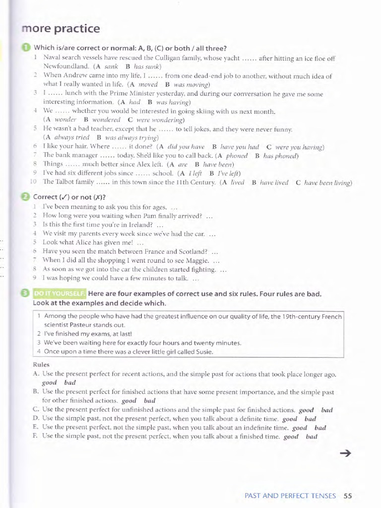 Past and Perfect Tenses Practice | PDF | Grammar | Linguistics