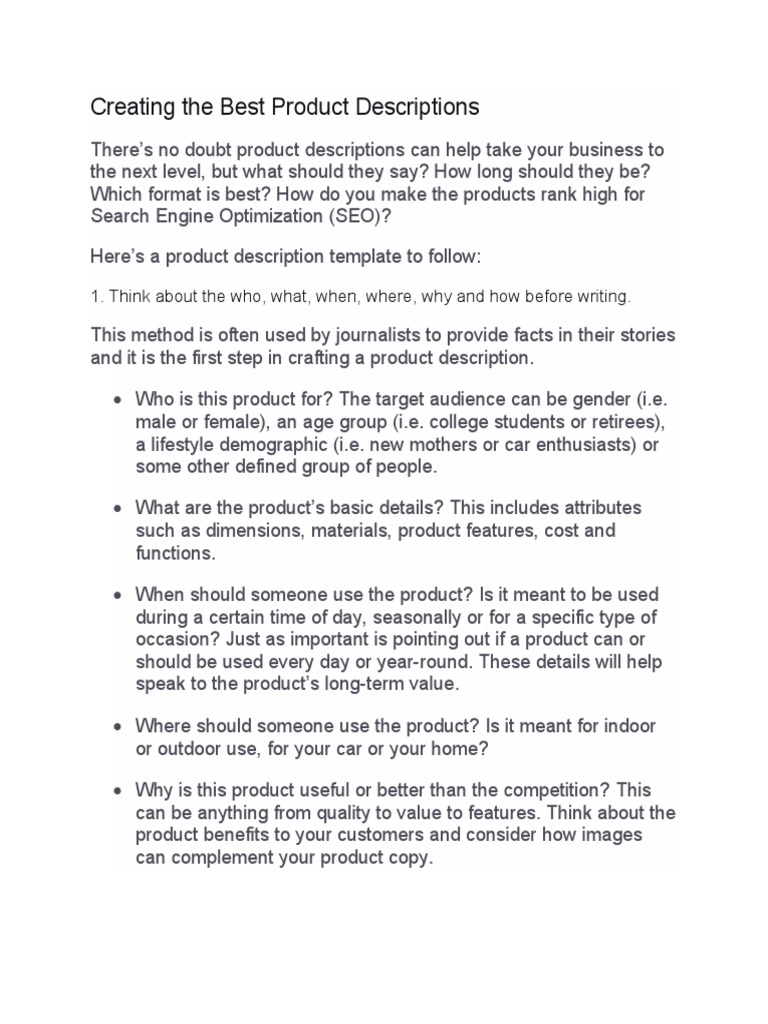 Creating The Best Product Descriptions | PDF