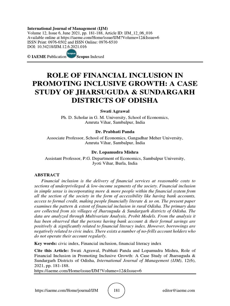 Role of Financial Inclusion in Promoting Inclusive Growth: A Case Study ...