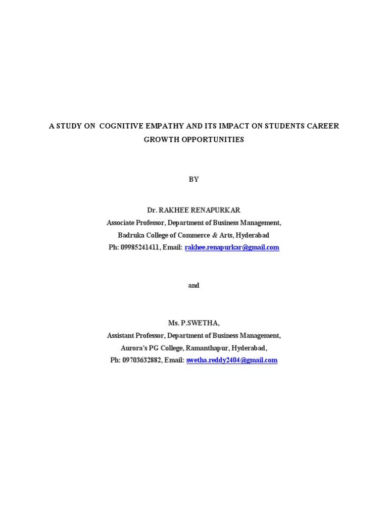 A Study On Cognitive Empathy and Its Impact On Students Career Growth ...