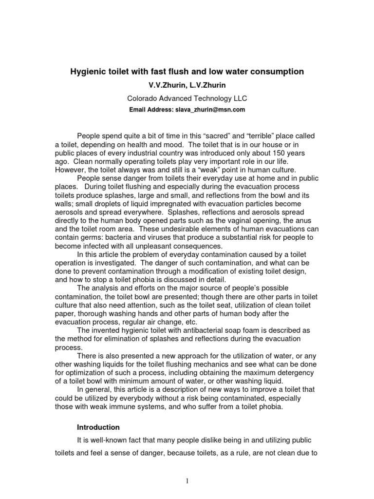 Hygienic Toilet With Fast Flush and Low Water Consumption PDF Foam