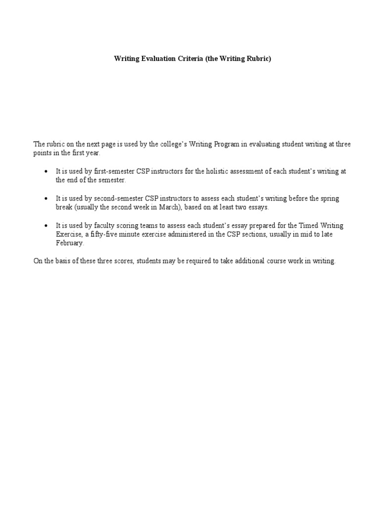 College Writing Evaluation Rubric | PDF | Rubric (Academic) | Essays