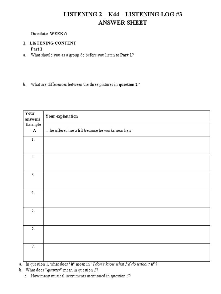 Listening Log #3: Strategies & Insights | PDF