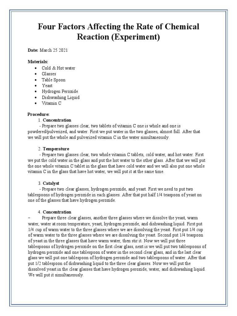 Factors Influencing Reaction Rates | PDF | Water | Catalysis