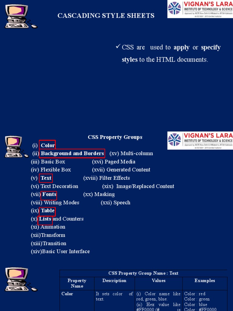 Cascading Style Sheets: CSS Are Used To Apply or Specify | PDF | Html ...