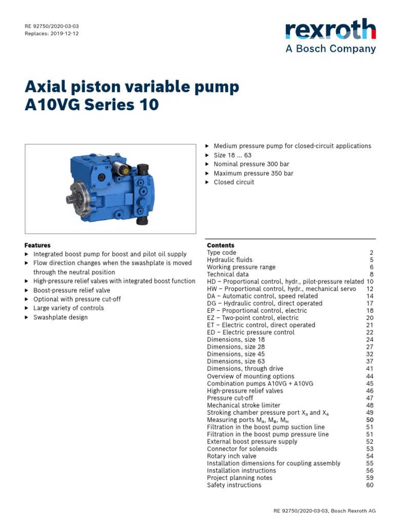 Axial Piston Variable Pump A10VG Series 10: RE 92750/2020-03-03 ...