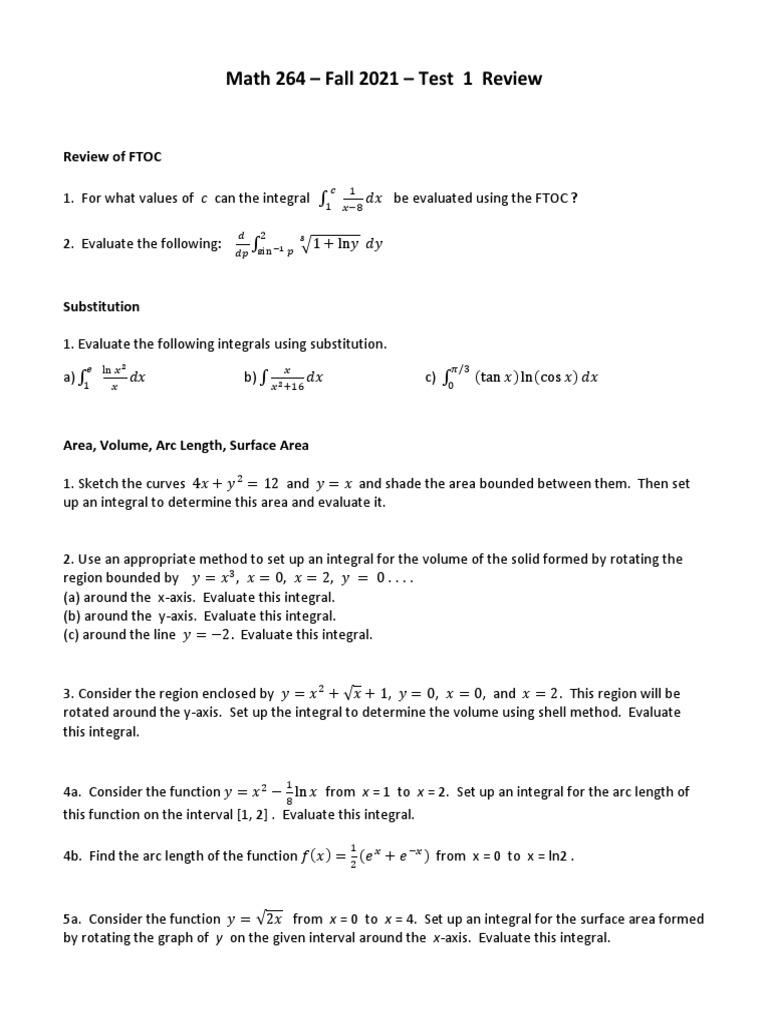 Integral Calculus Test Review | PDF | Integral | Theoretical Physics