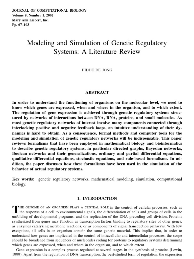 Modeling and Simulation of Regulatory Systems A Literature
