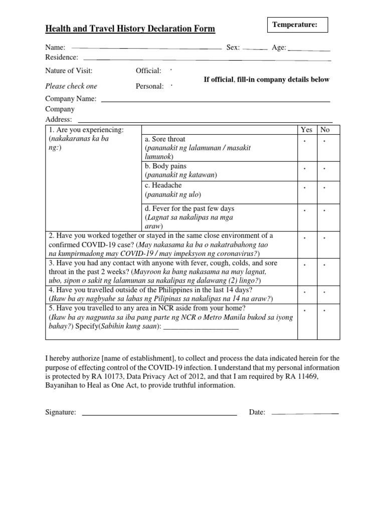 COVID-19 Health Declaration Form | PDF | Self-Improvement