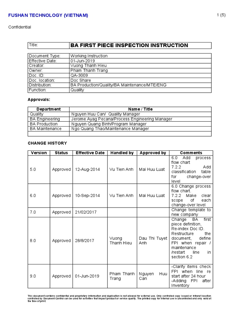 First Piece Inspection Instructions | PDF | Verification And Validation ...