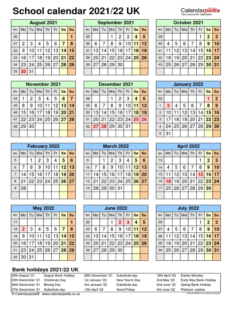 School Calendar 2021 2022 Portrait Year at A Glance | PDF | Religious  Holidays | Traditions