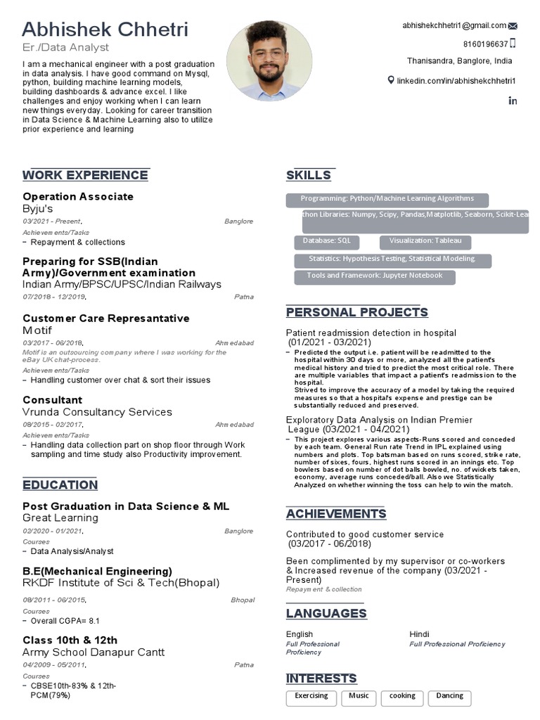 Abhishek Chhetri: Data Analyst Profile | PDF | Machine Learning | Data ...
