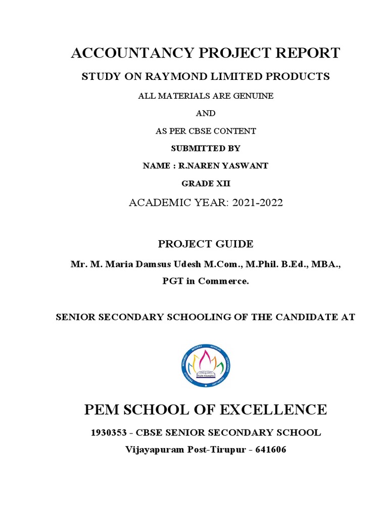 Accountancy Project Report: Study On Raymond Limited Products | PDF