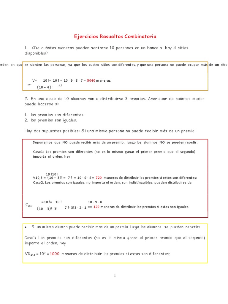 Ejercicios Resueltos de Combinatoria | PDF | Matemáticas