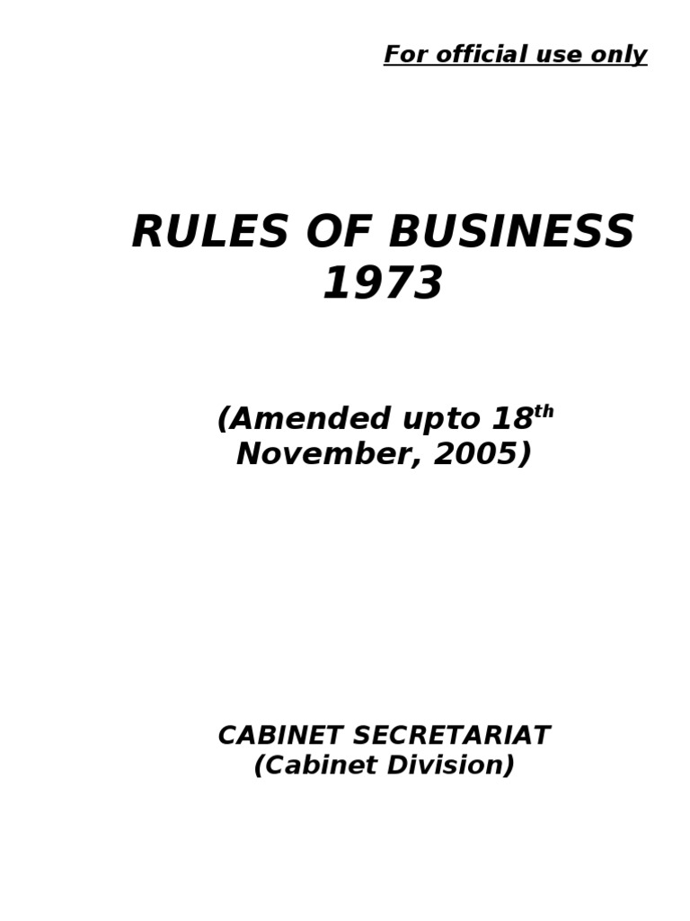 Rules of Business 1973 (Amended Upto 18 November, 2005) PDF