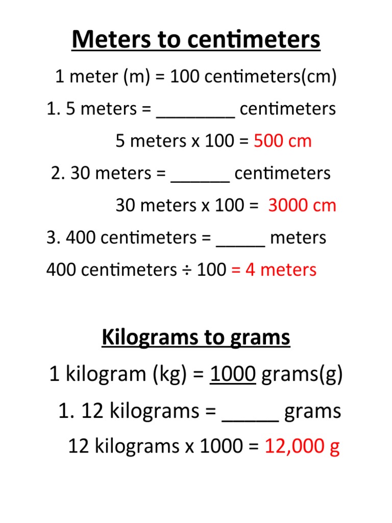 Meters To Centimeters Pdf