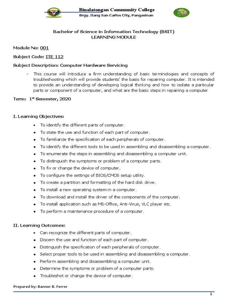 Hardware System Servicing | PDF | Bios | Computer Hardware
