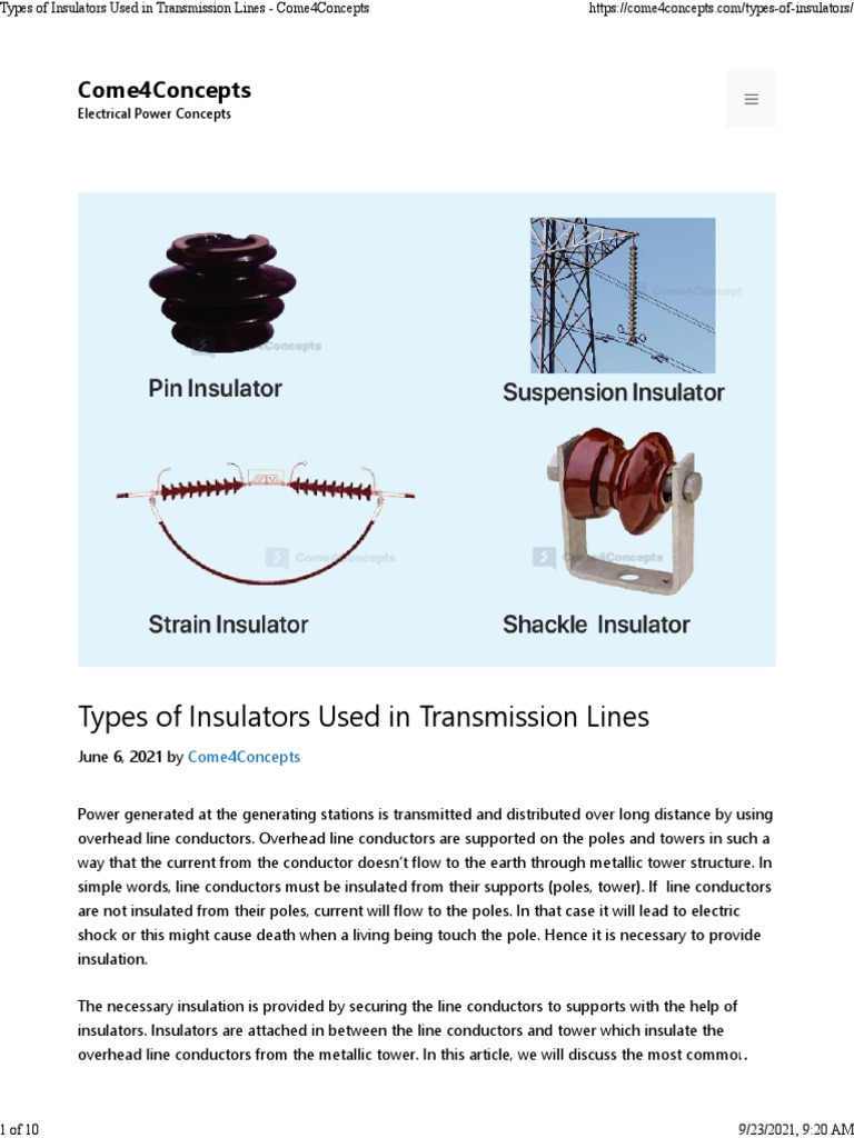 Types of Insulator PDF Insulator (Electricity) Electric Power Transmission