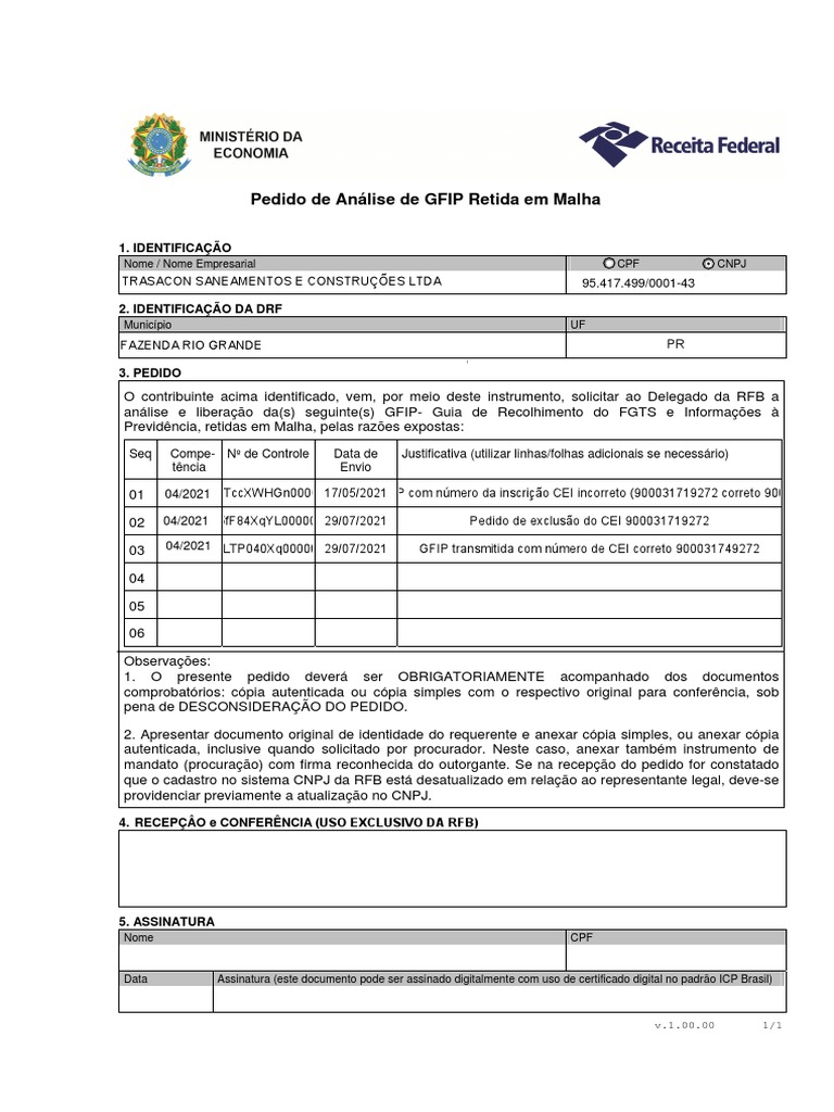 Pedido de Ana - Lise de Gfip Retida em Malha | PDF