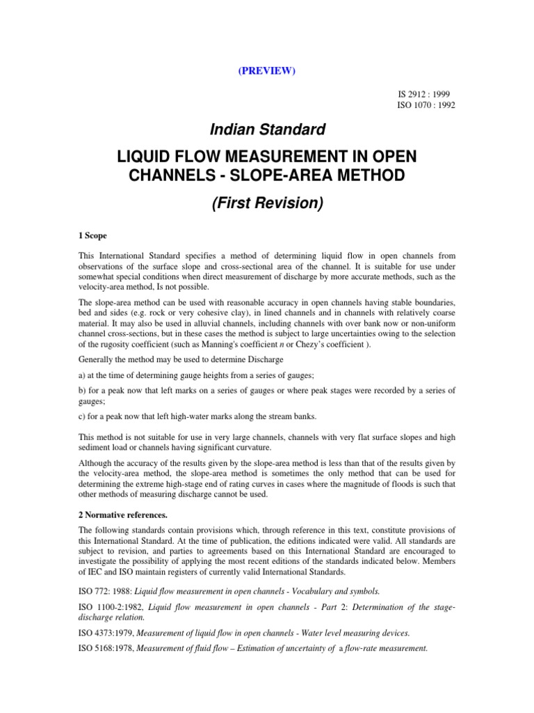 Liquid Flow Measurement in Open Channels - Slope-Area Method | PDF ...
