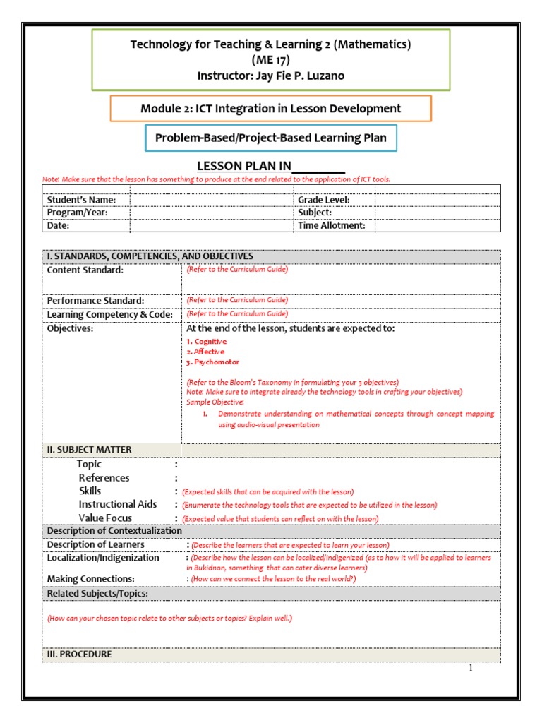 PROBLEM-BASED LEARNING PLAN Sample Format | PDF | Educational ...