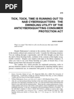Tick, Tock, Time Is Running Out To Nab Cybersquatters: The Dwindling Utility of The Anticybersquatting Consumer Protection Act