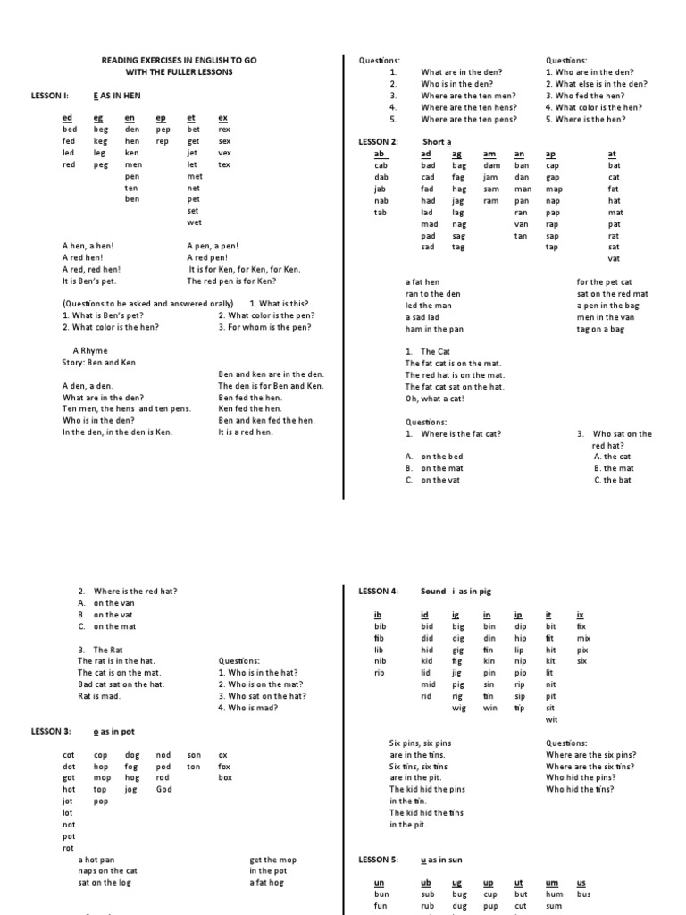 English Reading Exercises for Beginners | PDF