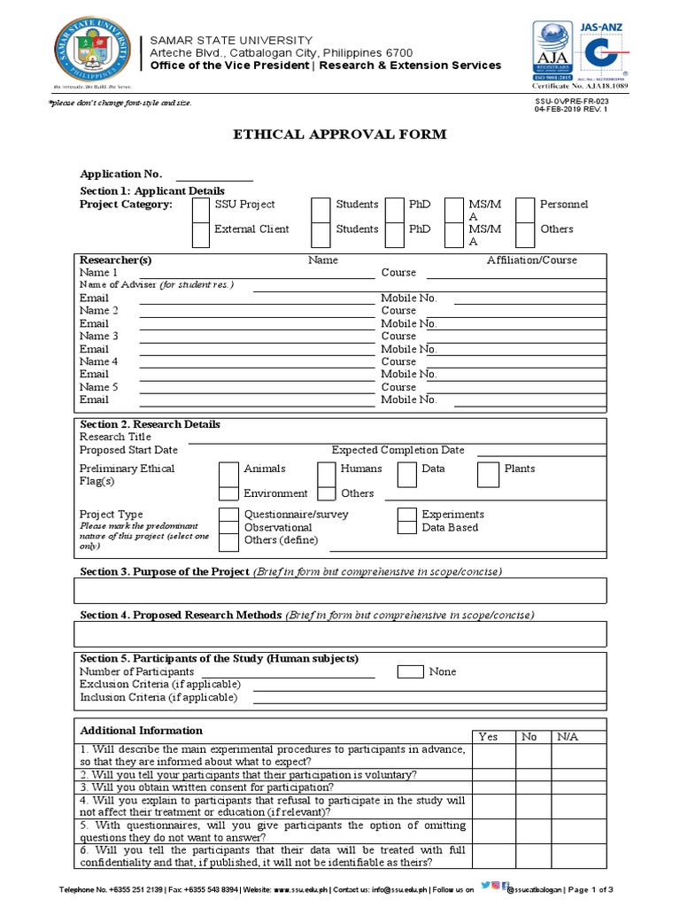 Ethical Approval Form for Research | PDF